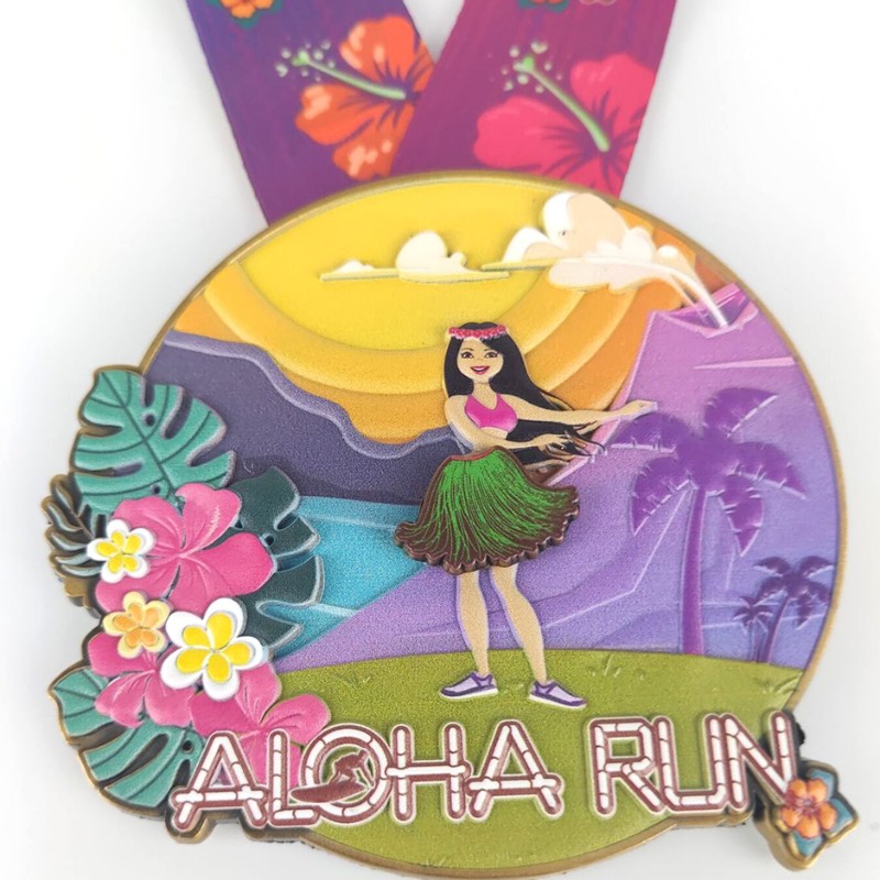 เหรียญแข่งที่กำหนดเองคลาสสิก Aloha Run Medals 3D พิมพ์เหรียญมาราธอน Fun Run Medals Finisher Medals